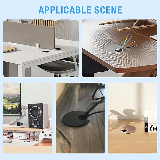 Desk Grommet 1-3/8" (35 mm), Desk Cord Hole Cover, Cable Grommet Metal Zinc Alloy Materilal, Desk Hole Grommet for Office and Home Table Cable, Detachable Cable Cord Organizer (Flat Black 2 Pcs)