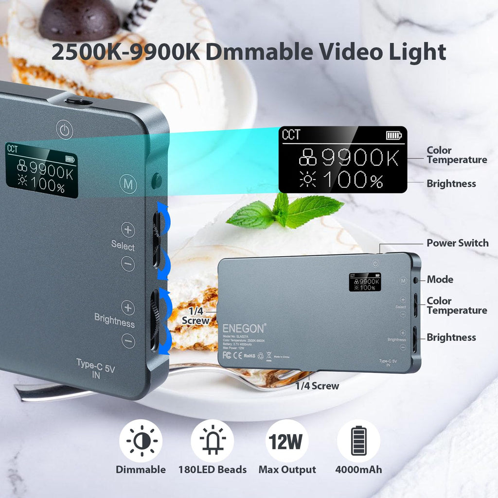 ENEGON 4000mAh Rechargeable Mountable Bicolor LED Video Light with Mini Panel for Professional DSLR Cameras | Photo Video Lighting Long Battery Life | Fits for iPhone Sony Canon Nikon Fuji Panasonic