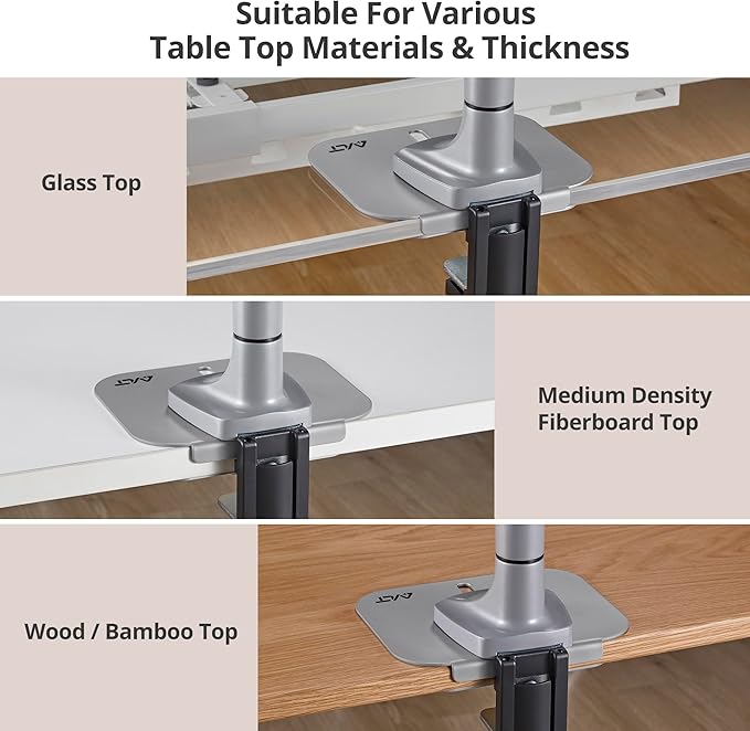 AVLT Adjustable Reinforcement Plate Bracket Mount for Fragile Tabletop - Supports Monitor Stand with C Clamp Or Grommet Installation - Gray