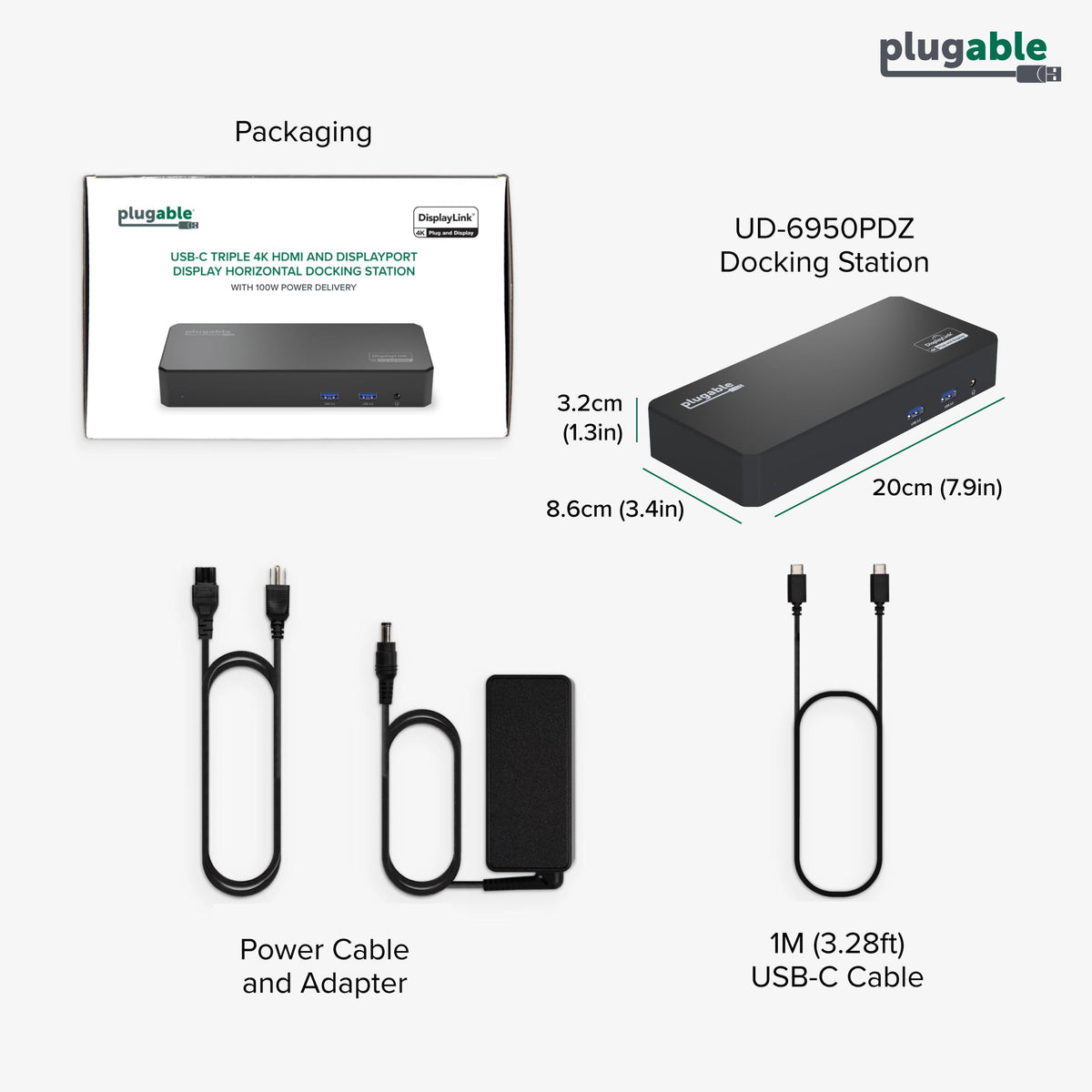 Plugable 12-in-1 USB C Triple 4K Docking Station, Three Displays with 3X HDMI or DisplayPort, Compatible with Mac M1 - M5 & Neo, Windows, Thunderbolt, USB4, USB-C (100W PD, 6X USB Ports, Ethernet)