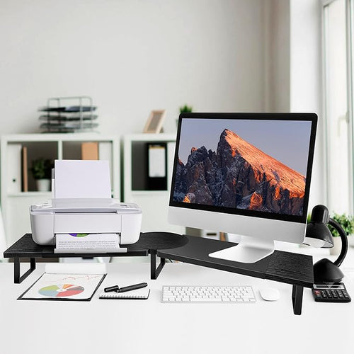 Across-Star Dual-Monitor Stand for Desk - Large Adjustable Length and Angle Riser for 2 Monitors, Double Computer Desktop Organizer, Shelf for TV, Laptop, Printer