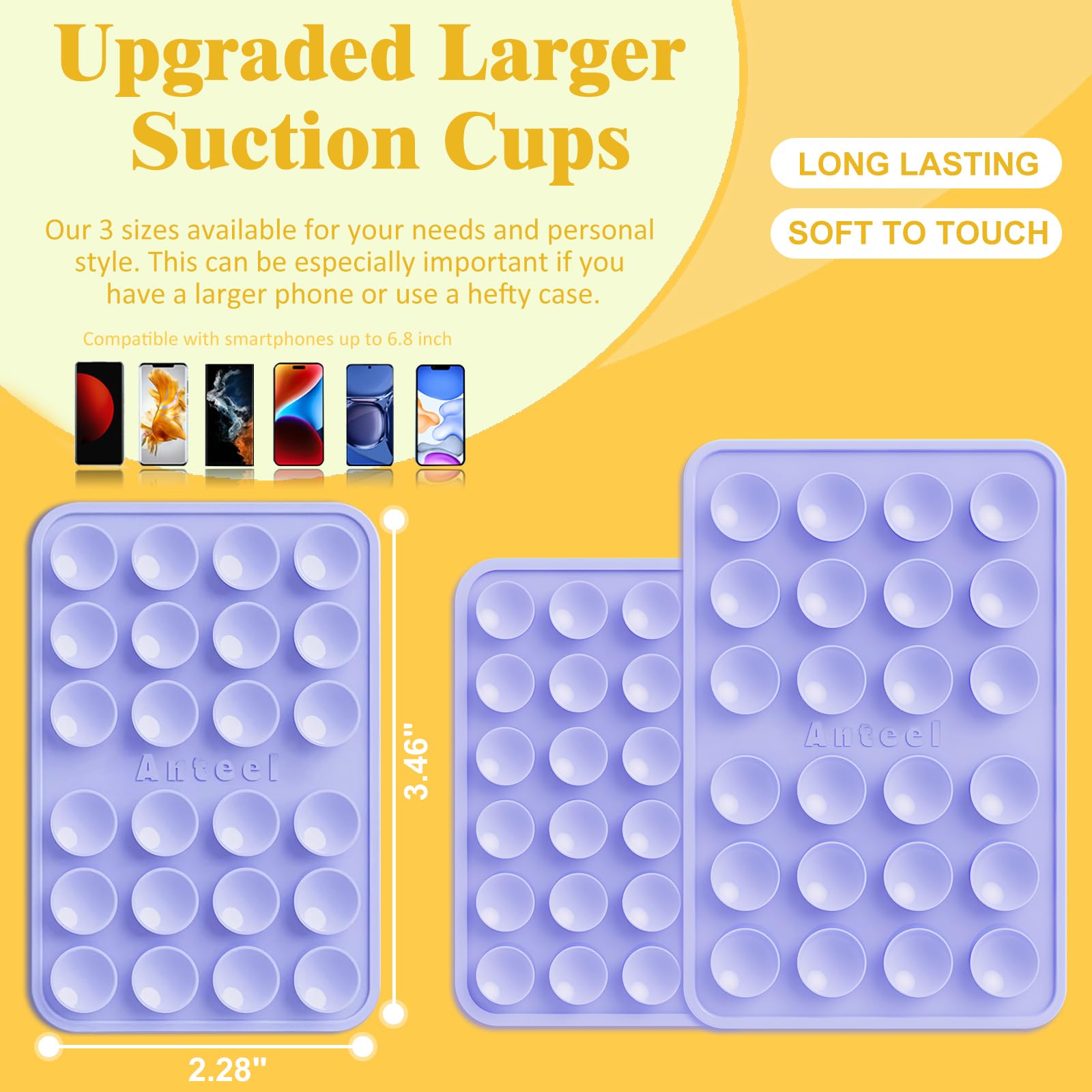 JingJinYY Medium-Sized Silicone Suction Phone Case Adhesive Mount, Enhanced Suction Power and Upgraded Thickened Sticky Phone Grip, Durable, Hands-Free Sticky Phone Holder, 2.28"x3.46" (White)