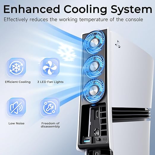 Cooling Fan for PS5 Pro, Compatible with PlayStation 5 Pro Console, High Efficiency PS5 Pro Fan Cooler Station (White-p5 pro)