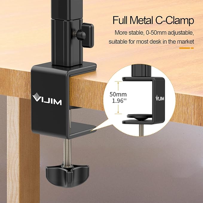 PICTRON VIJIM LS25 Camera Desk Mount, Flexible Overhead Webcam Stand with Boom Arm, Table C-Clamp Suitable for Photography Videography Live Stream