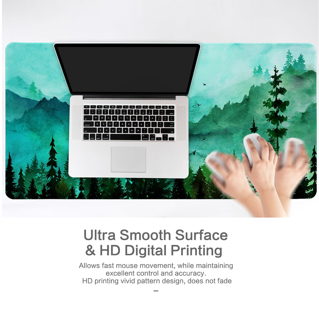 Lokigo Green Forest Mouse Pad, Waterproof Extended Large Gaming Mousepad with Non-Slip Rubber Base Stitched Edges Desk Pad Keyboard Writing Desk Mat Office Home Study 31.5"x15.7", Mountain