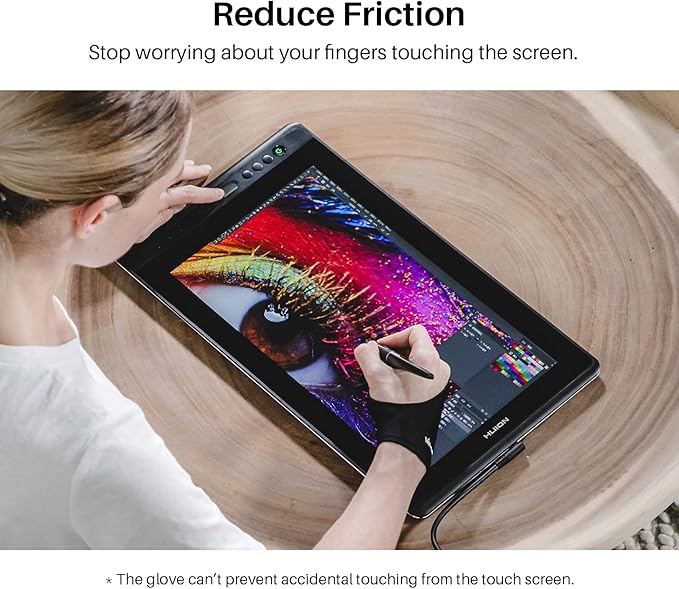 HUION Artist Drawing Glove for Drawing Tablet, Paper Sketching, Art Glove with Two Finger for Right Hand and Left Hand, Reduces Friction, Elastic Lycra, Large Size