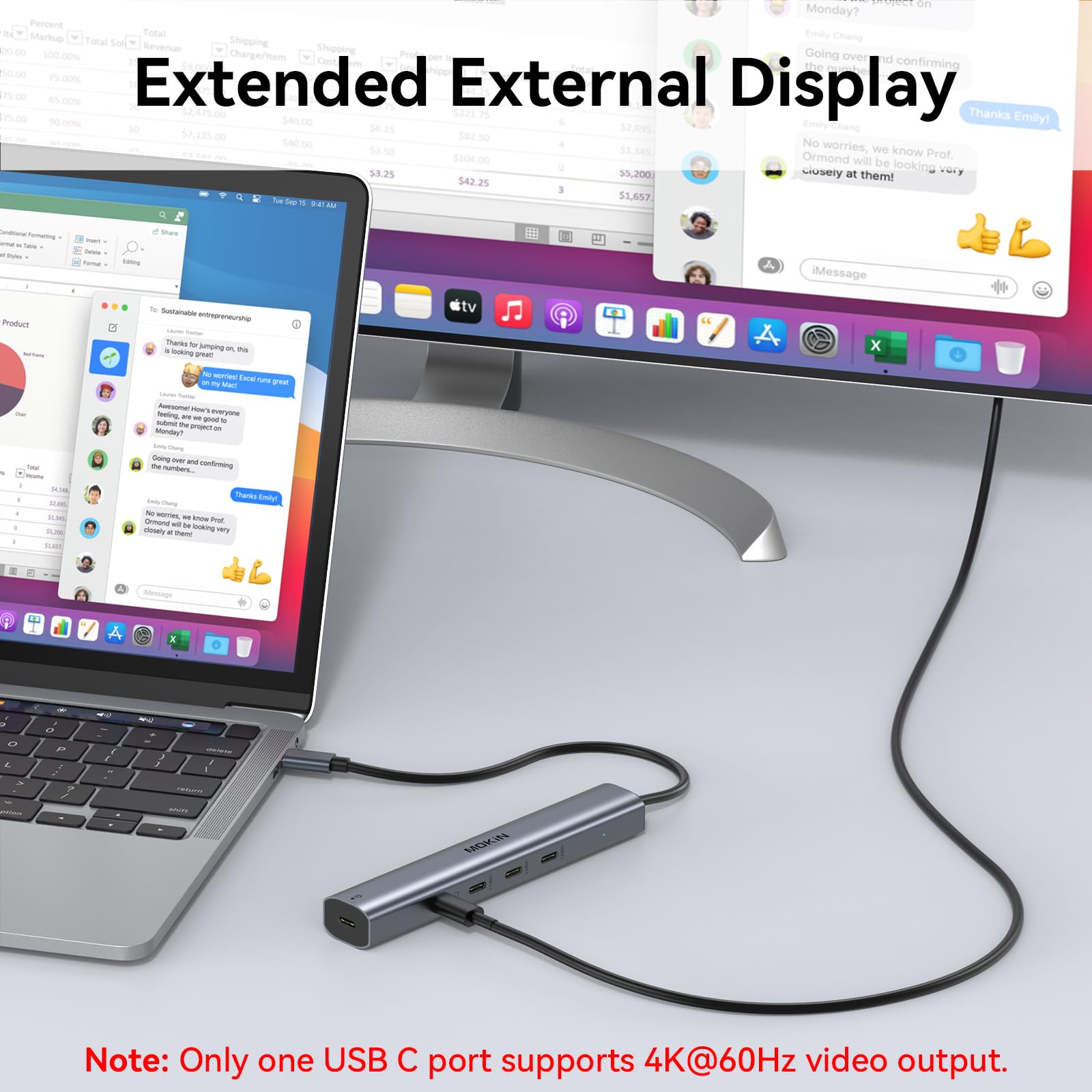 USB C Hub 10Gbps,MOKiN USB C Splitter with 4K@60Hz Video Output,100W PD Charging,Data Transfer,USB4 Multiport Dongle for MacBook Pro,iPad Pro and Type-C Devices