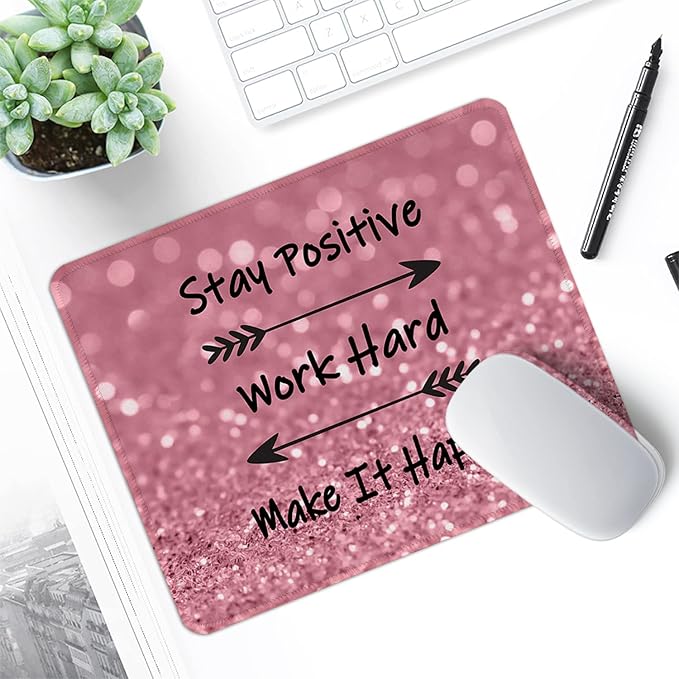 ITNRSIIET Mouse Pad with Stitched Edge Premium Textured Smooth Precise Operation Waterproof Washable Non-Slip Rubber Base Desktop Protection Mat, 10.2×8.3×0.12 inches, Pretty Inspirational Quotes