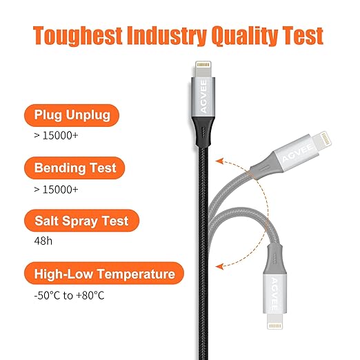 AGVEE 1ft Lightning Extension Cable, Braided Female to Male Extender Full Function Cord Compatible with iPhone iPad, Data Sync Video Audio & Charging Connector Adapter, Dark Gray