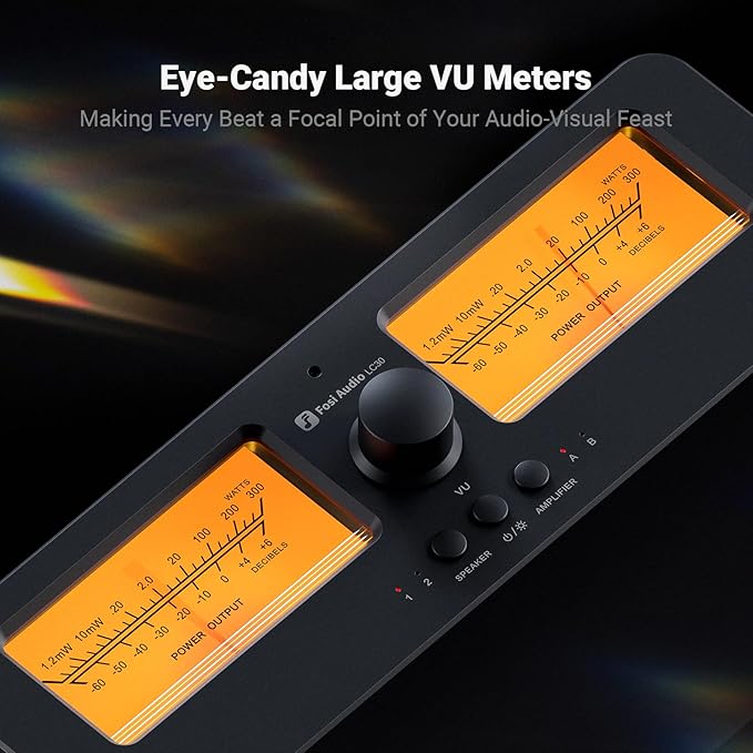 Fosi Audio LC30 VU Meter Amplifier Speaker Selector Switch Box Audio Visualizer 2 in 2 Out Vintage Switcher for High Power Stereo Class A, B, AB, D, Tube Amps Home Audio Component with Remote Control