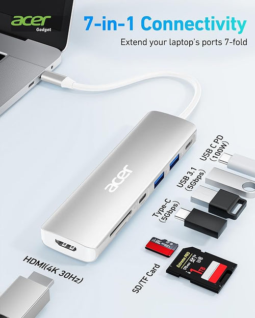 Acer USB C Hub, 7 in 1 Multi-Port Adapter for Laptop/Mac Type C Devices
