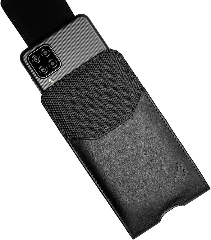 Leather Cellphone Holster for iPhone 11 Pro Max, XS Max, 8/7 Plus, Vision Plus, Nokia C210, Galaxy A53, S23+, TCL 30Z - Vertical Case Waist Carrying Pouch with Belt Clip/Loops, Black