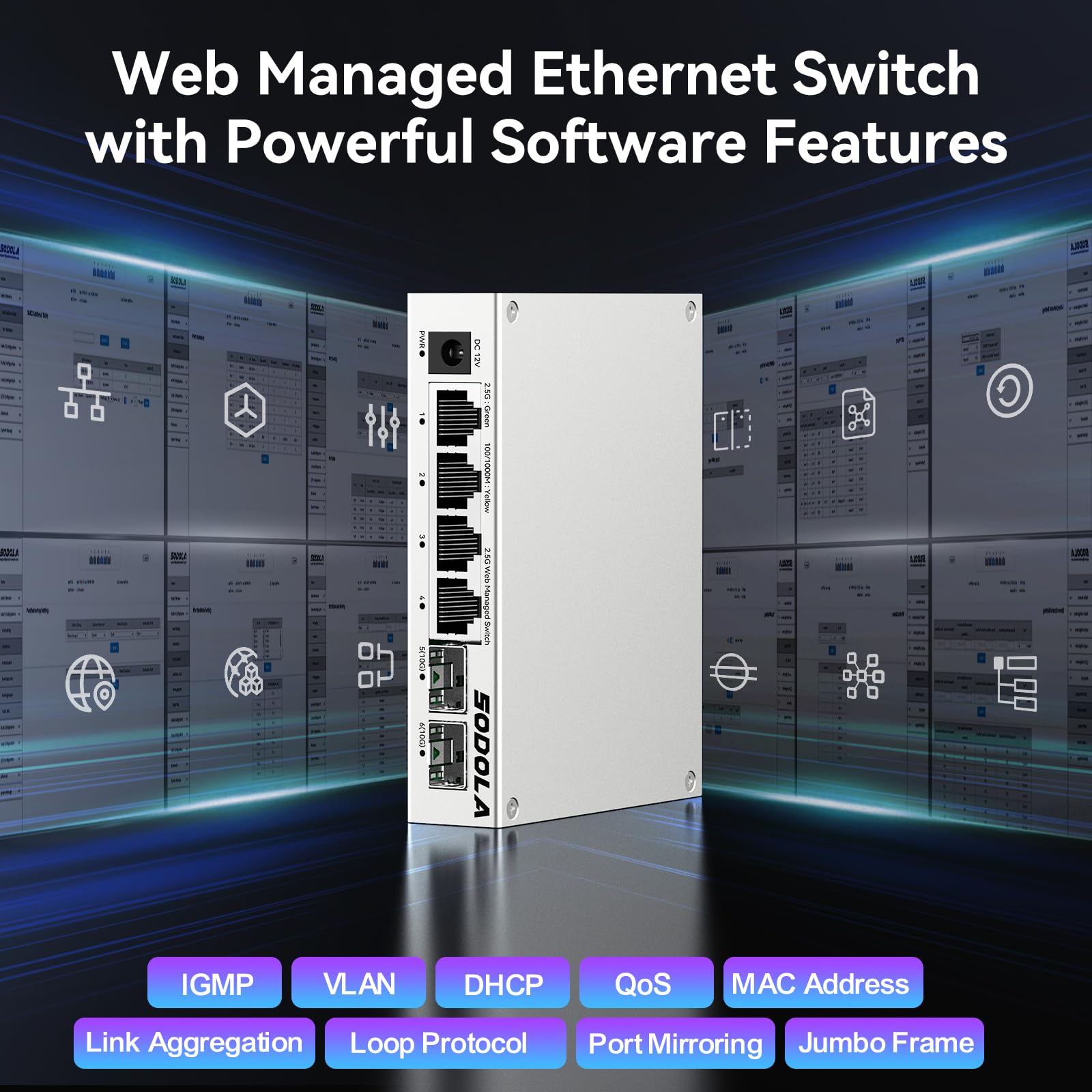 SODOLA 6 Port 2.5Gb Easy Web Managed Switch,4X 2.5G Base-T&2X 10G SFP+