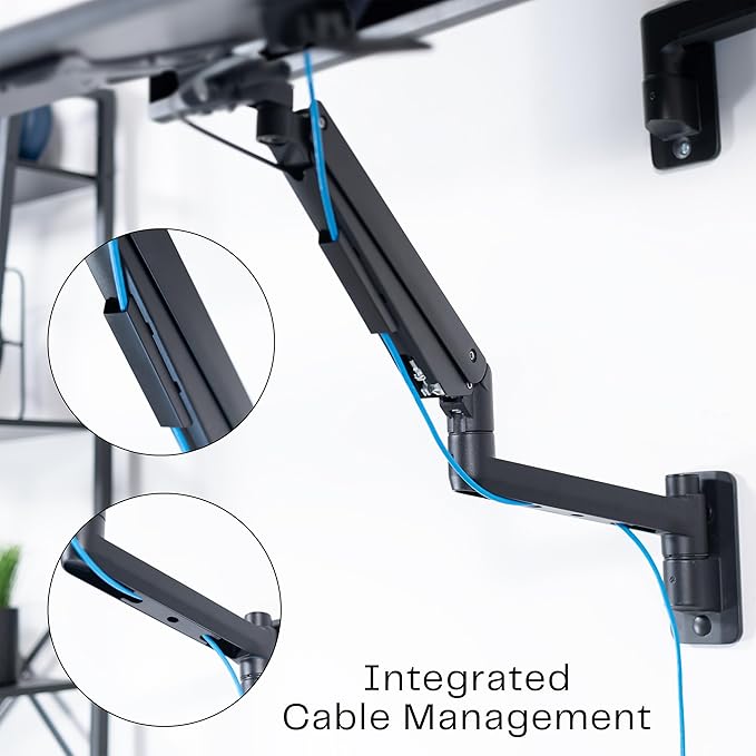 VIVO Sit-Stand 24 Inch Pneumatic Spring Keyboard and Mouse Tray Wall Mount, Counterbalance Height Adjustable Typing Platform, Ergonomic Tilt, Black, MOUNT-KB35C