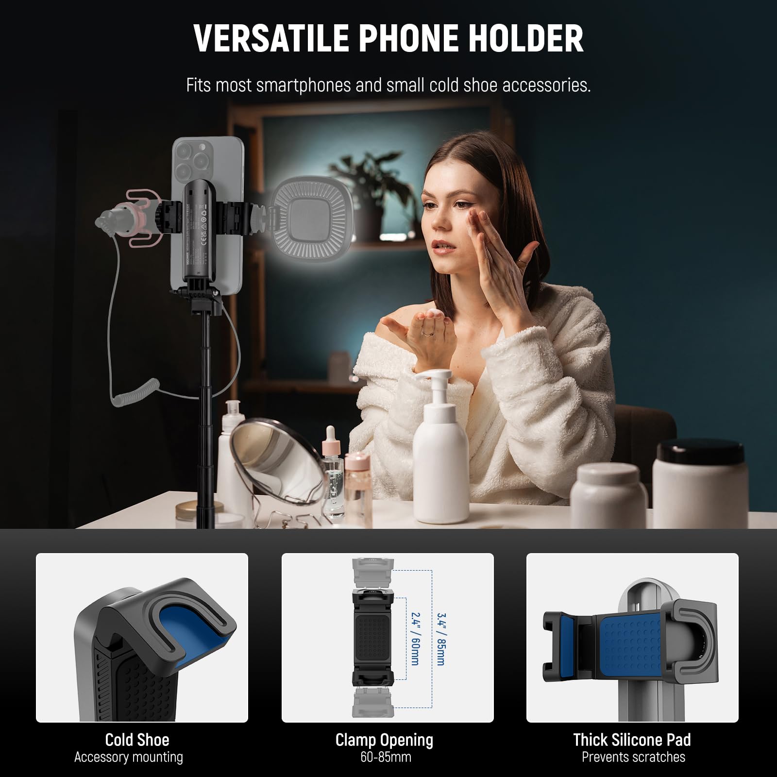 NEEWER Selfie Stick with Detachable Bluetooth Remote Shutter, Lightweight Foldable Travel Tripod for iPhone for YouTube/TikTok Vlogs Live Streaming Photography, Black, P15