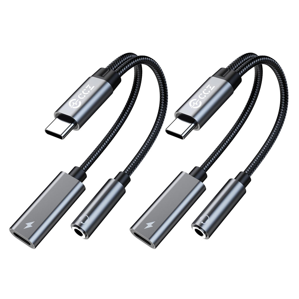 2PCS USB C Splitter for KZ ZS10 PRO, CCZ CA01 USB C to 3.5mm Audio Headphone and Charger Adapter, Type C Headphone Splitter 1 in 2 Out, Dongle Audio Cable DAC for Samsung Galaxy S25/S24 (USBC-3.5MM)