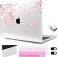 MEEgoodo for MacBook Air 13.3 inch Case 2021 2020 2019 2018 A2337 M1 A2179 A1932, Laptop Shell with Keyboard Webcam Cover & Trackpad Film & Type C Adapter for MacBook Air M1, Cherry Blossoms