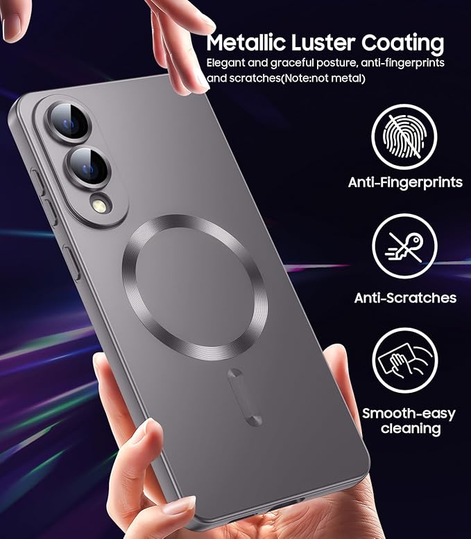 Magnetic for Samsung Galaxy S25 Edge Case [Compatible with MagSafe][Built-in Camera Lens Protector] Slim Soft Silicone Bumper Shockproof Metallic Luster Phone Case (Gray)