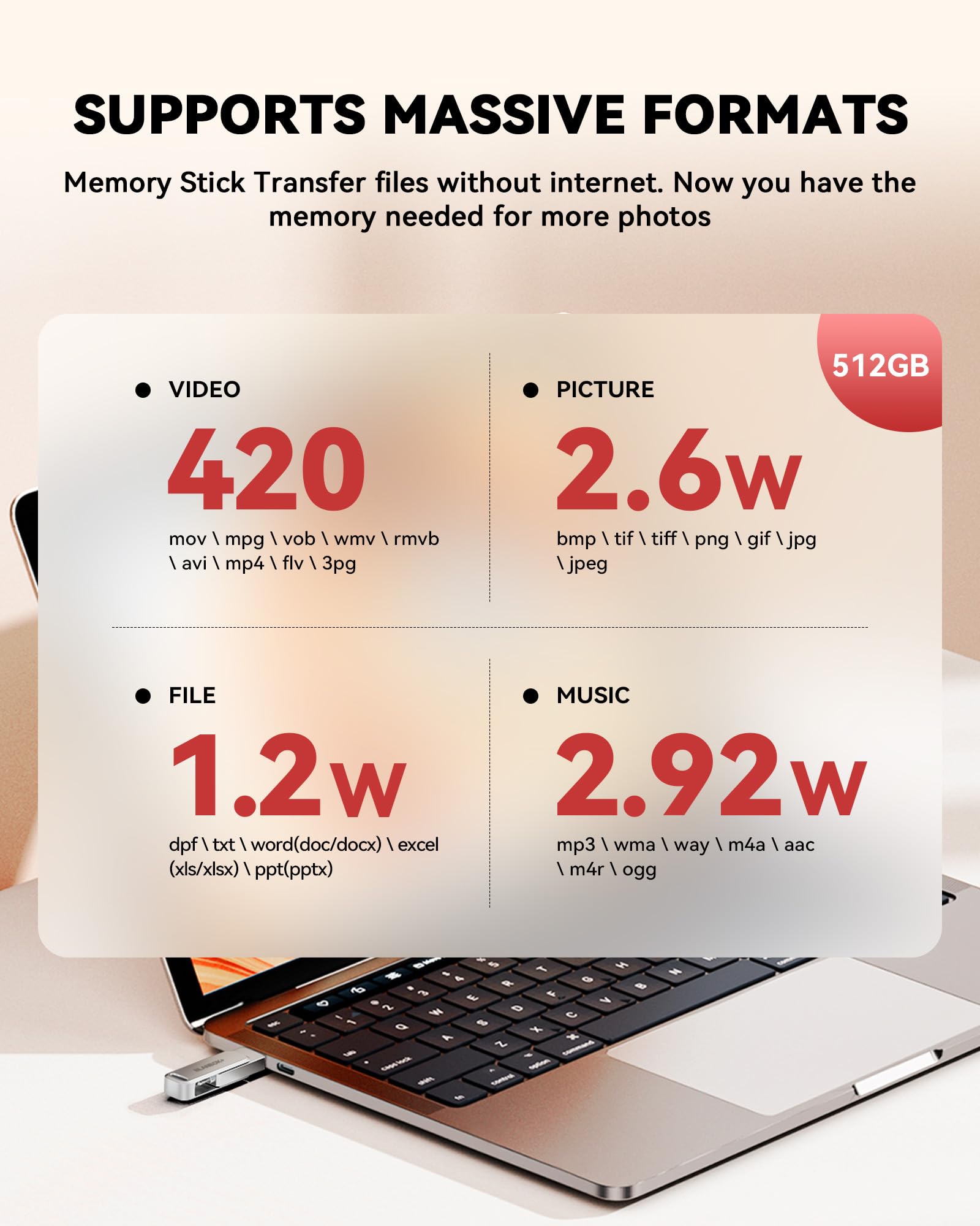 MFi Certified 512GB Flash Drive for iPhone Photo Stick, USB Thumb Drive Memory Stick High Speed USB Drive Photo Storage for iPhone Compatible for iPhone/iPad/Android/PC