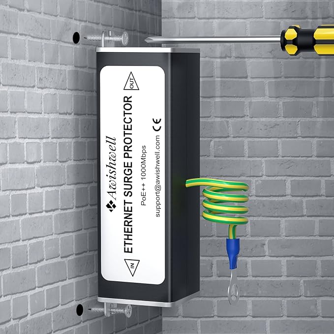 20KA Ethernet Surge Protector Gigabit, 2Pack PoE++ Network Protection, RJ45 Surge Protector-Ethernet Transformer, Lightning Arrestor CAT5/CAT6 Thunder Arrestor-Mounting Flange/GDT