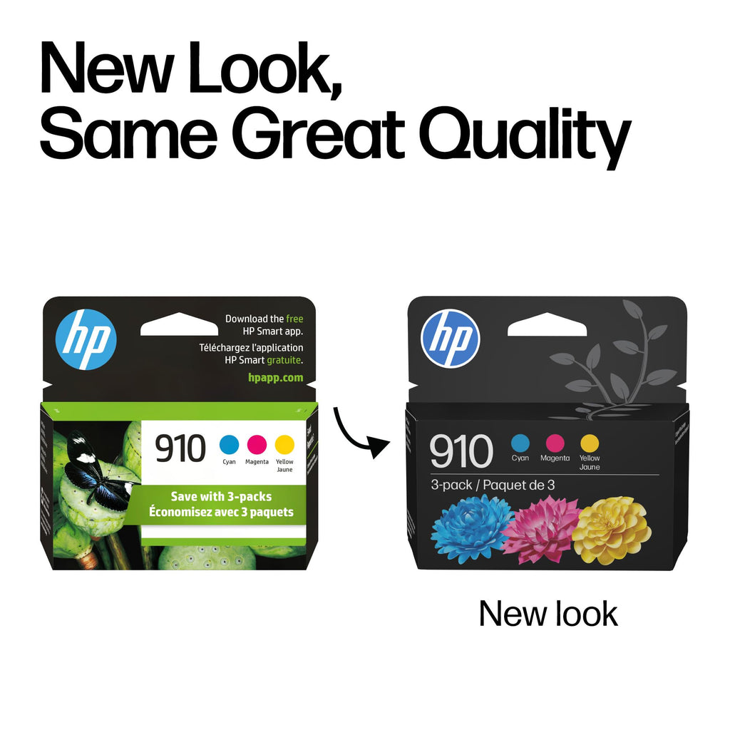 HP 910 Cyan, Magenta, Yellow Ink Cartridges (3-Pack) | Works with OfficeJet 8010, 8020 Series, OfficeJet Pro 8020, 8030 Series | Eligible for Instant Ink | 3YN97AN