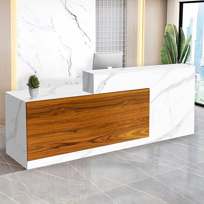 Reception Desk with Counter Modern Checkout Counter with Lockable Drawer Keyboard Tray Receptionist Desk for Office Salon Reception Table M Left 63inch/160cm