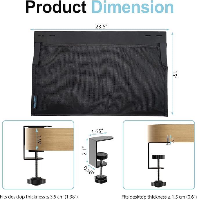No Drill Under Desk Cable Management and Privacy Panel 2 in 1 | Modesty Panel with Cord Organizer |Felt Standing Desk Back Skirt for Office,Home(23.6")