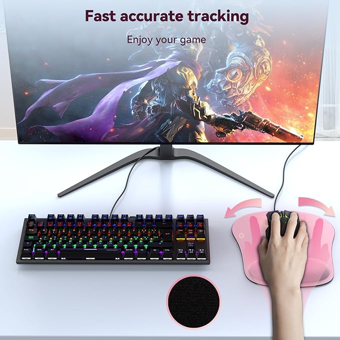 TECKNET 2 Pack Mouse Pad with Wrist Support, Ergonomic Gaming Mouse Pad Pain Relief, Portable Comfortable Mousepad for Computer, Laptop, Office, Home Non-Slip Base, Waterproof Surface - Pink