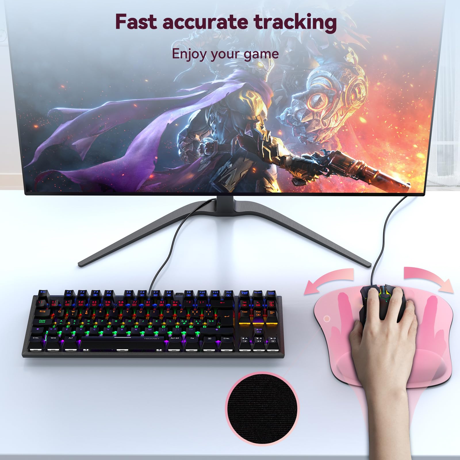 TECKNET 2 Pack Gaming Ergonomic Mouse Pad with Wrist Support Pink