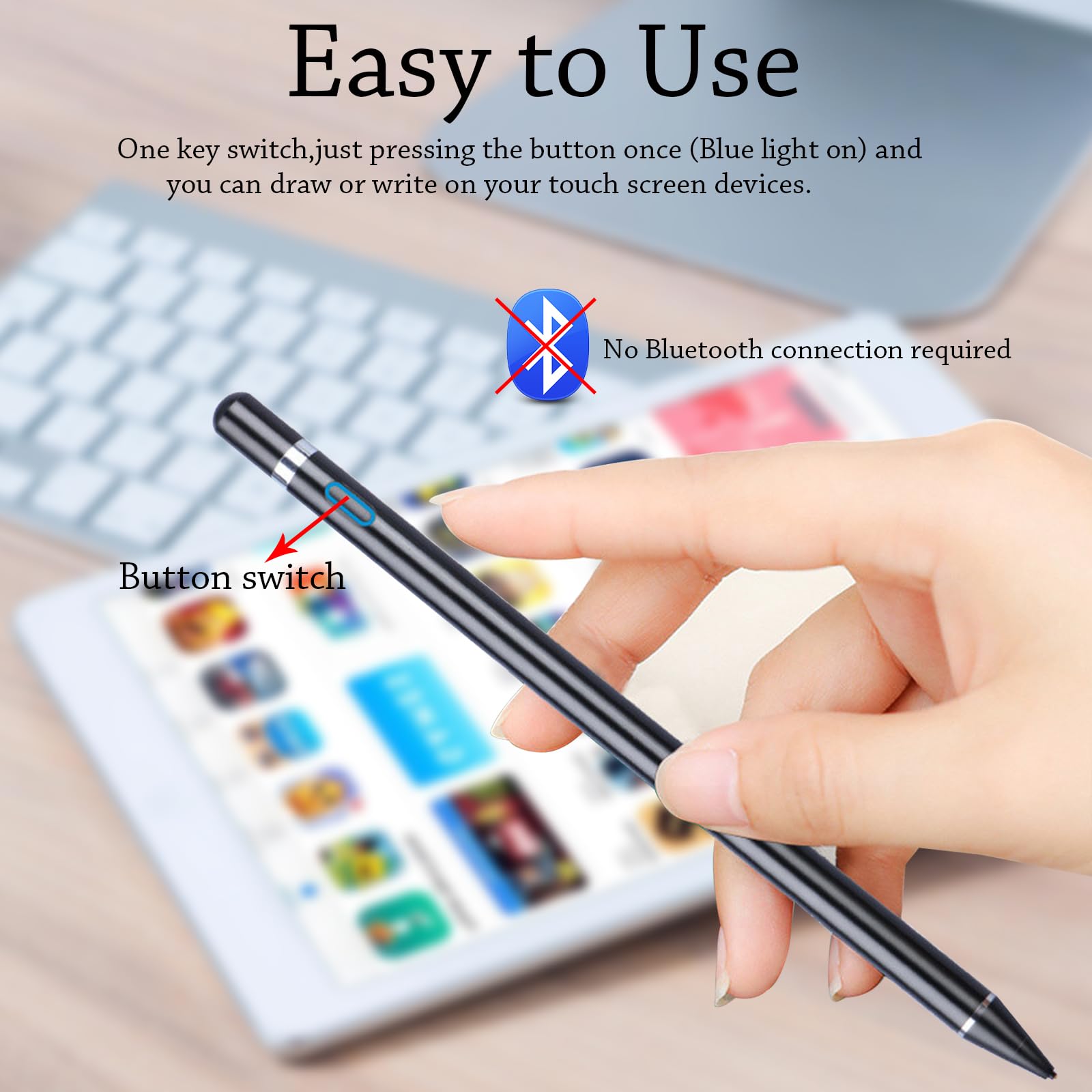 Stylus Pens Compatible for iOS&Android Touch Screens, iPad Pencil with Dual Touch Function, Fine Point Rechargeable Stylus Pen for iPad/Android/iPhone/Cellphone/Tablet Pen/Nintendo Switch 2 - Black