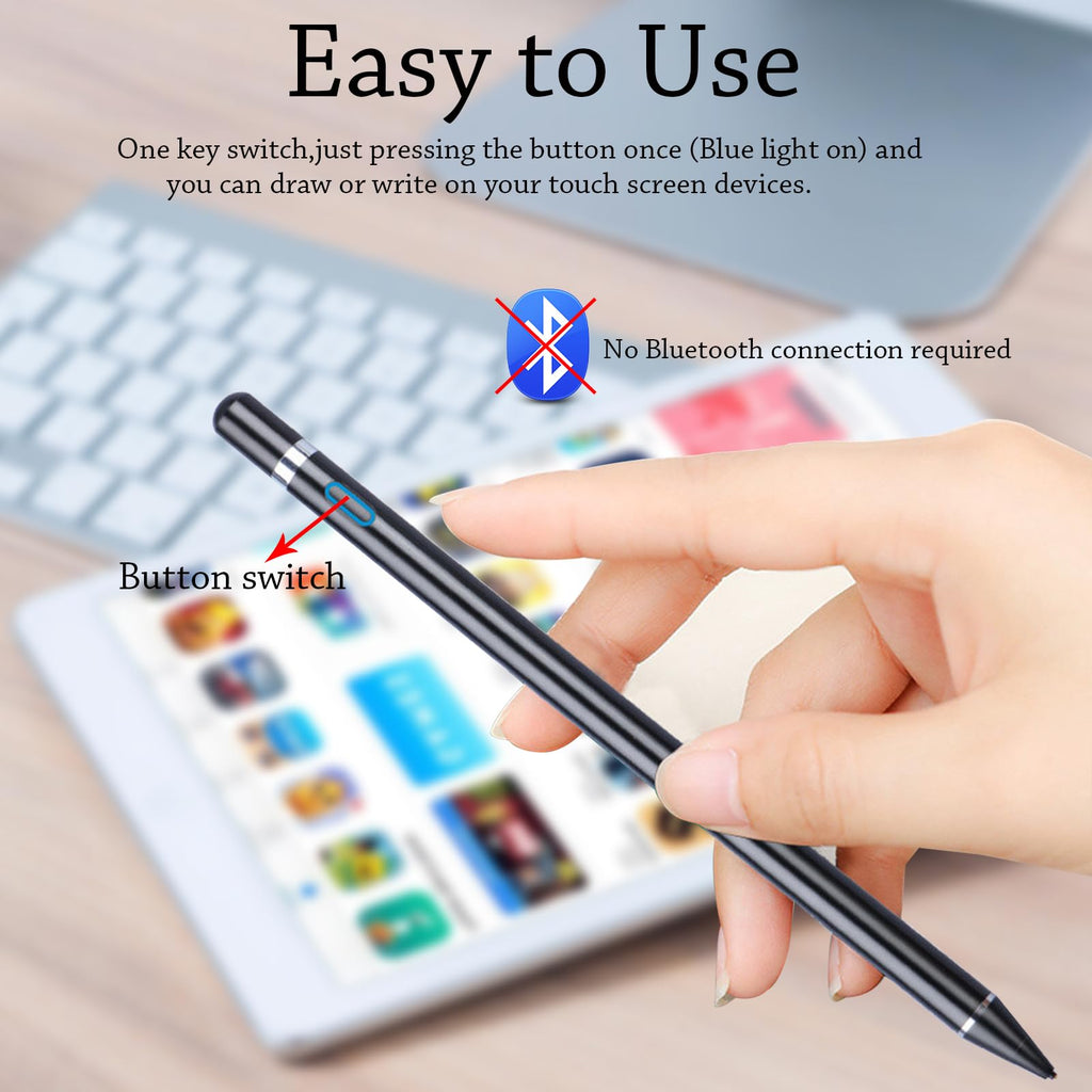 Stylus Pen for Touchscreen, DOGAIN iPad Pencil 1.5mm Fine Point Rechargeable, Tablet Pen for Drawing/Writing/Playing, Stylus Pen for iPad/iPad Air/Mini/Pro/Android/iPhone and Most Device(Black)