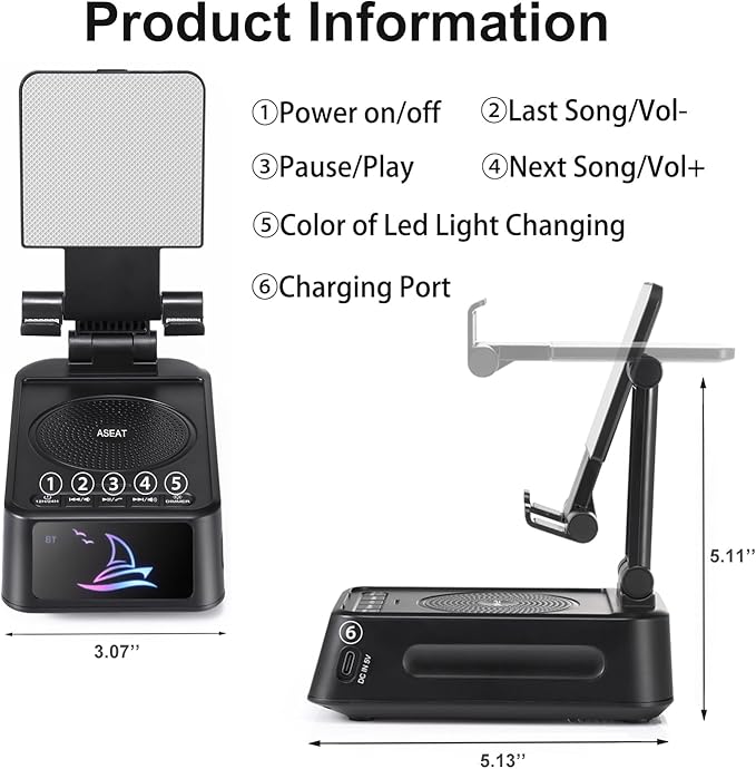 Gifts for Men Women, Cell Phone Stand with Bluetooth Speaker Led Light, Unique Gifts for Dad Him Husband Boyfriend, Cool Gadget Compatible with iPhone/Android, Ideal Gifts for Christmas