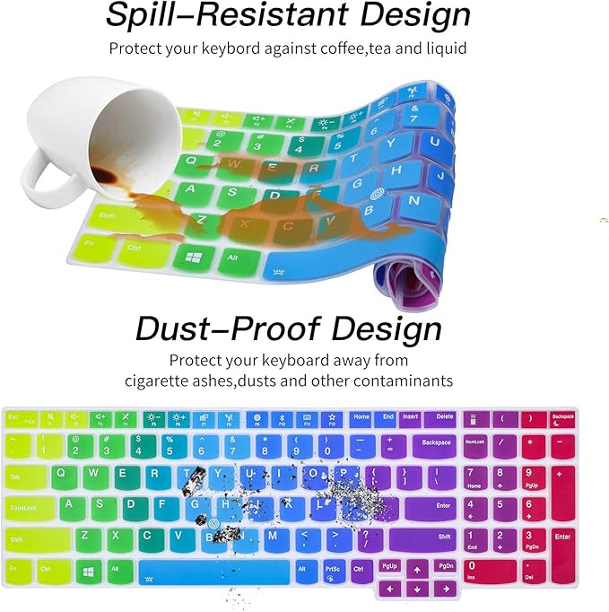 Colorful Keyboard Cover for 15.6" Lenovo ThinkPad E15 Gen 4 3 2 T15 T15p T15g L15 Gen 2 1 P51s P52 P52s P53 P72 P73/ThinkPad E580 E590 E595 L580 L590/ThinkPad T570 T575 T580 T590, Rainbow