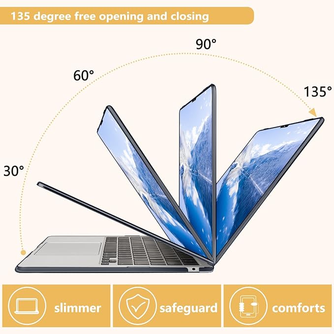Compatible with MacBook Air 13.6 inch Case, M4 A3240/M3 A3113/M2 A2681 (Released 2025 to 2022), Hard Shell, Keyboard Cover, Screen Protector, Webcam Cover & Type-C Adapter, Gold Tropical Leaf