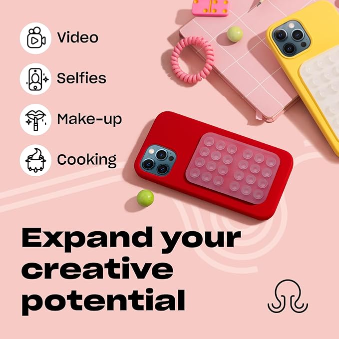 Classic - Silicone Suction Phone Case Adhesive Mount - Hands-Free, Strong Grip Holder for Selfies & Videos - iPhone & Android Compatible - 2.25″ x 3.25″, Transparent
