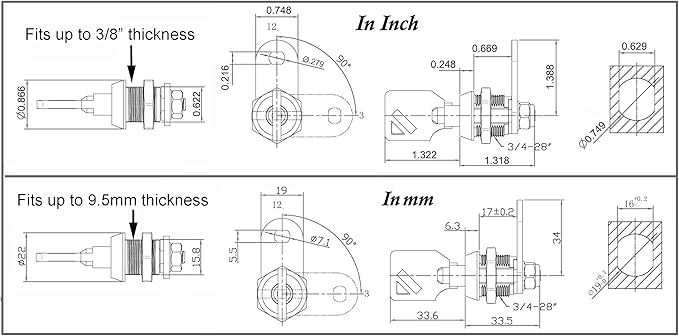 Admiral Locks Tubular Cam Lock, Keyed Alike Removable Key RV Compartment Storage Lock Cabinet Locks (Chrome Pack of 1, 5/8" 90°)