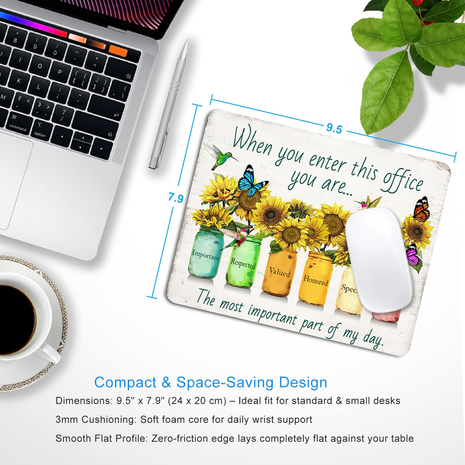 SHALYSONG Sunflower Office Quotes Mouse Pad, 9.5"x7.9" Non-Slip Mousepad