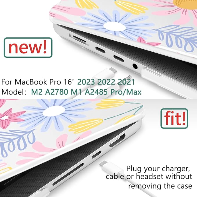 DONGKE for M4 MacBook Pro 16 Inch Case 2024 2023 2021 A3403 A3186 M3 A2991 M2 A2780 M1 A2485 Pro/Max Chip, Plastic Hard Shell Case & Keyboard Cover for Mac Pro 16 with Touch ID, Florals
