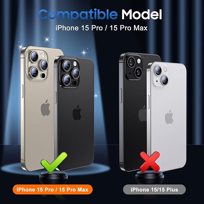 UniqueMe for 3 Pack iPhone 15 Pro/iPhone 15 Pro Max Camera Lens Protector, [Drop Protection] [Case Friendly] Camera Cover Screen [Update New Version] - All-Gold