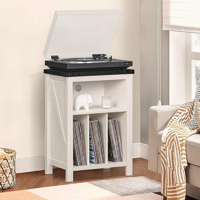 Record Player Stand with Vinyl Record Storage Holds up to 160 Albums,Large Wood Record Player Table Dispaly Shelf，White Turntable Stand Cabinet for Living Room,Bedroom,Office 8