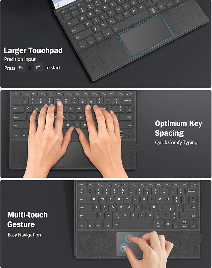 MoKo Microsoft Surface Pro 7/Pro 6/Surface Pro 5 (Pro 2017)/Pro 4/Pro 3 Type Cover, Ultra-Slim Wireless Bluetooth Keyboard with Trackpad, 7-Color LED Backlit, Built-in Rechargeable Battery, Gray