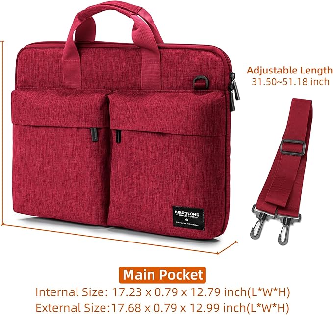 KINGSLONG Slim 17.3 inch Laptop Bag Sleeve Carrying Case with Shoulder Strap, Notebook Ultrabooks Computer Handbag Cover for Men Women Fit for Acer Asus Lenovo HP Toshiba Red