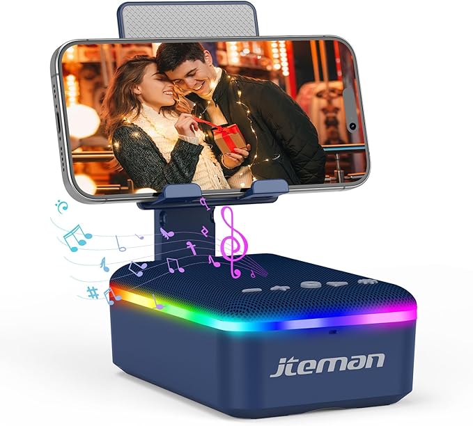 JTEMAN Gifts for Men Women,Cell Phone Stand with Bluetooth Speaker,LED Light,and Lanyard,Cool Tech Gadgets,Unique Birthday Gifts for Men Husband Mom Dad-Blue