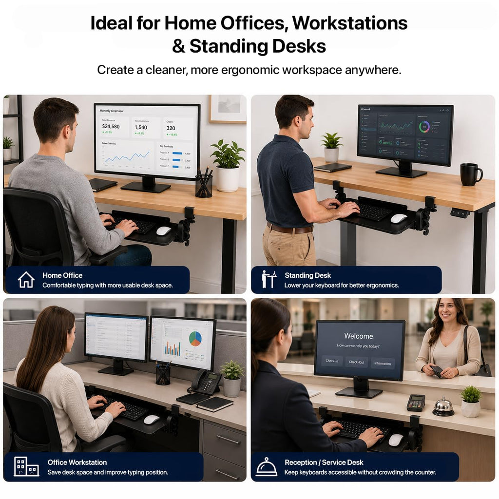 Uncaged Ergonomics Keyboard Tray Under Desk Slide Out Clamp On (Black)