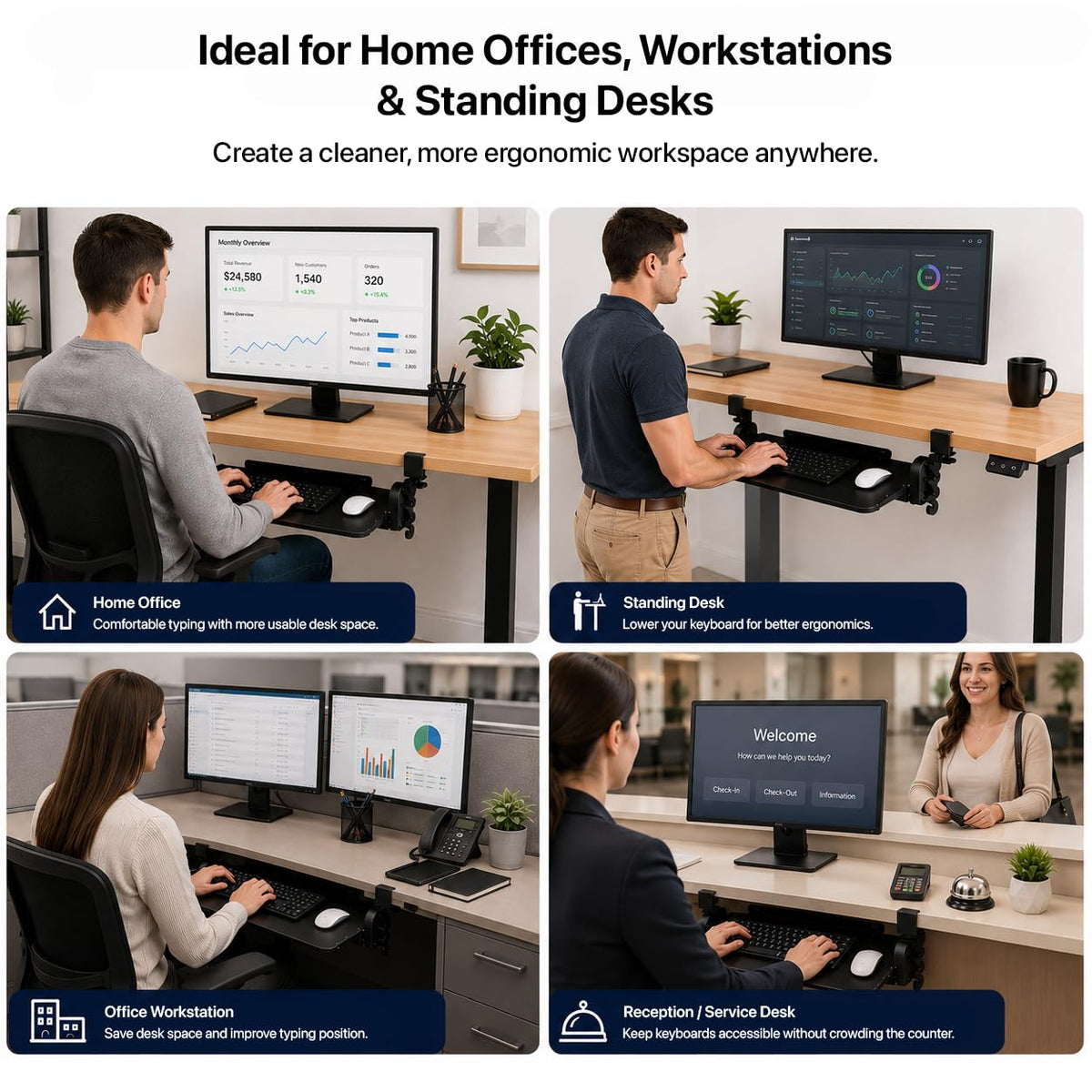 Uncaged Ergonomics Keyboard Tray Under Desk Slide Out Clamp On (Black)