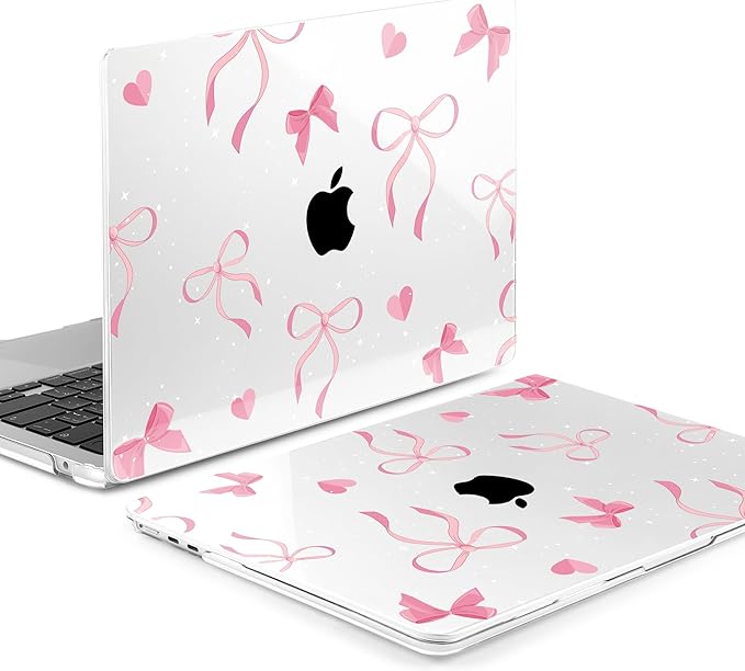 MEEgoodo Case for M4/M3/M2 MacBook Air 13.6 inch Case 2025 2024 2022, Fit Model A3240/A3113/A2681, Laptop Hard Shell with Keyboard Cover Compatible with MacBook Air 13 inch, Pink Ribbons Bows