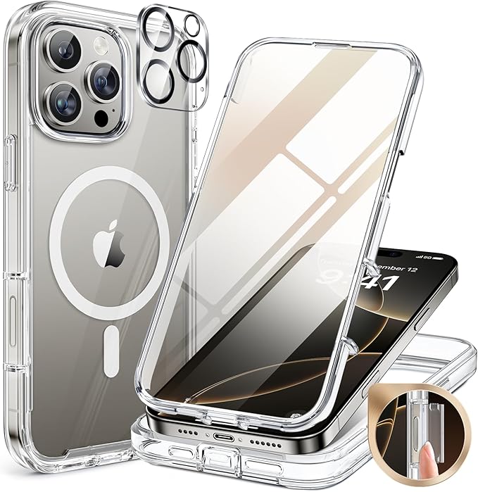 Miracase for iPhone 13 mini Case 5.4",Full-Body Protection,Clear Bumper Case with Built-in 9H Tempered Glass Screen Protector,Military-Grade Drop Protection Outdoor Phone Case for 13 mini,Dark Blue