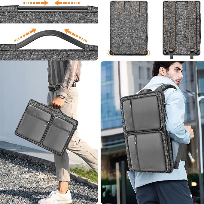 Hseok Laptop Case 15 15.6 16 inch Sleeve with Handle and Hidden Strap,Compatible with MacBook Pro 15.4 16, 360° Protective PC Briefcase with 4 Pockets for Laptop Accessory,Easy to Carrying,Silver gray