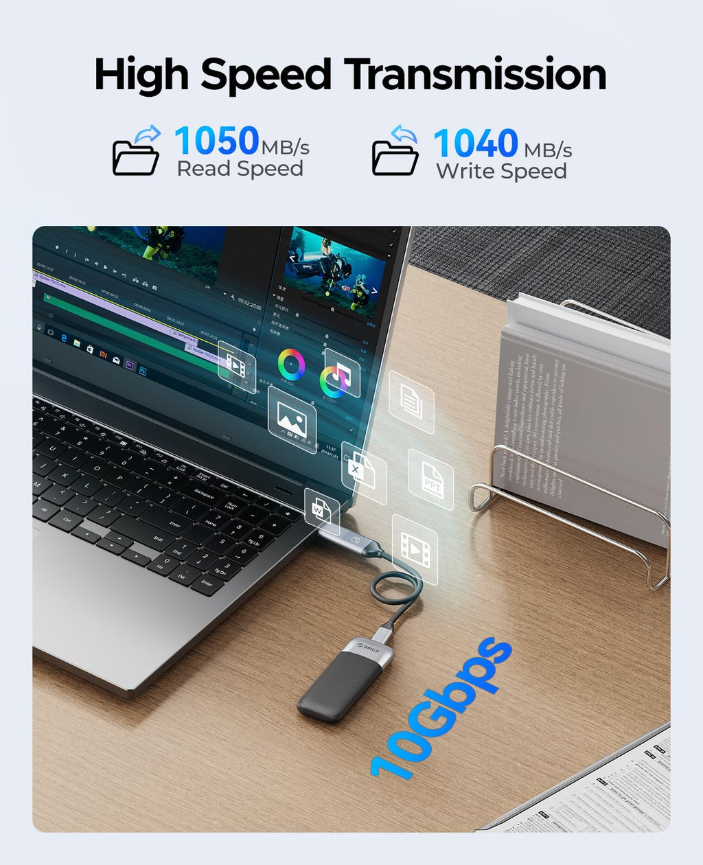 ORICO 1TB SSD External SSD with 2 in 1 USB C & A Cable, Up to 1050MB/s