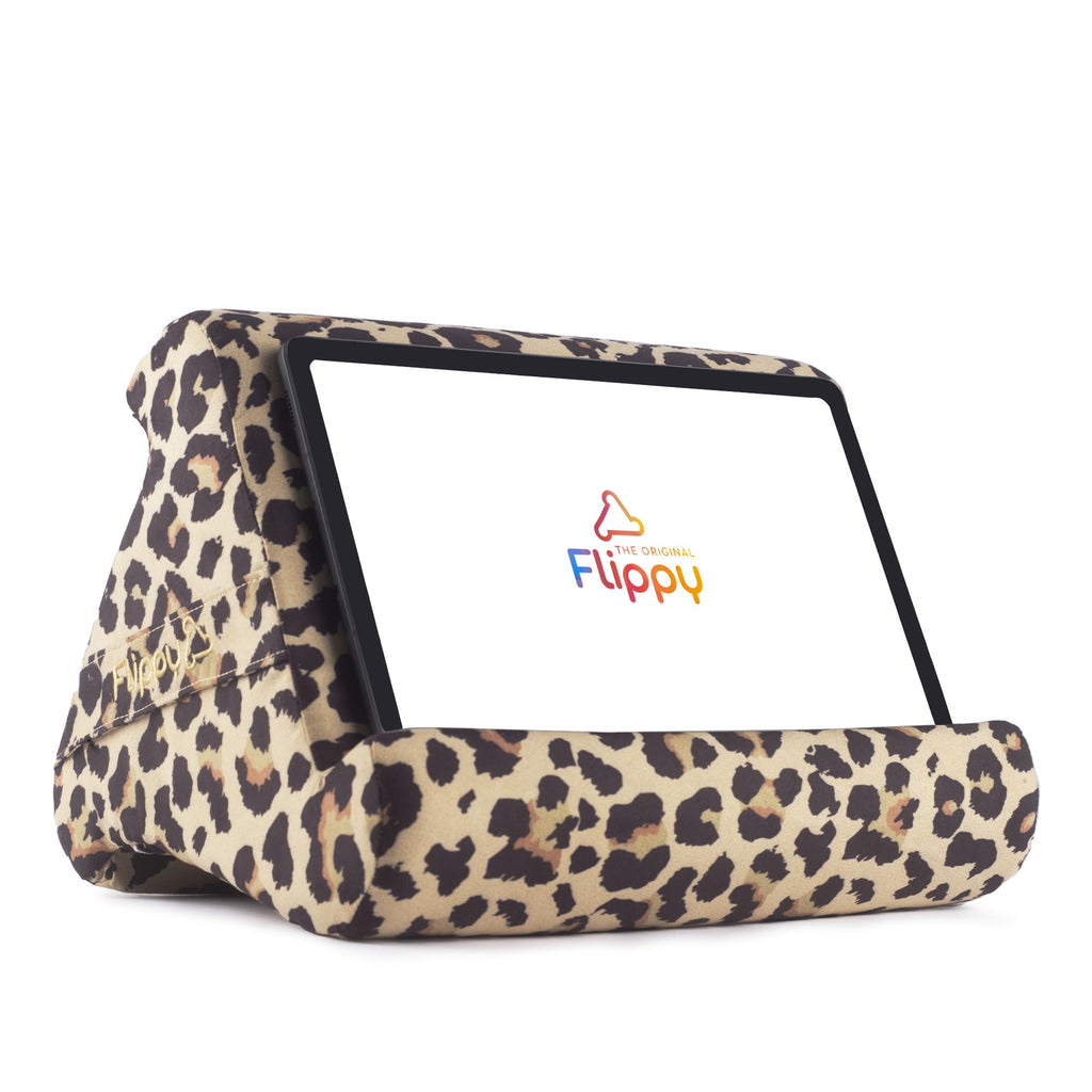 Flippy Original Tablet Pillow Stand & iPad Holder, Gift for Book Lovers & Readers, Multi-Angle Stand with Storage for Lap, Desk & Bed, Compatible with Kindle, Fire, iPad & Samsung, Def Leopard